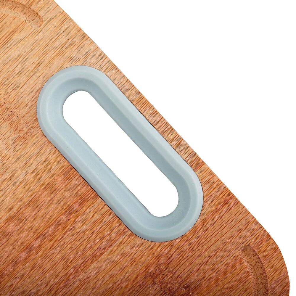 Cherrybox Bamboo Chopping/cutting Board For Kitchen Use | Unique Design | Silicone Holder/grip (32.5 X 23) - Color: Pink And Blue