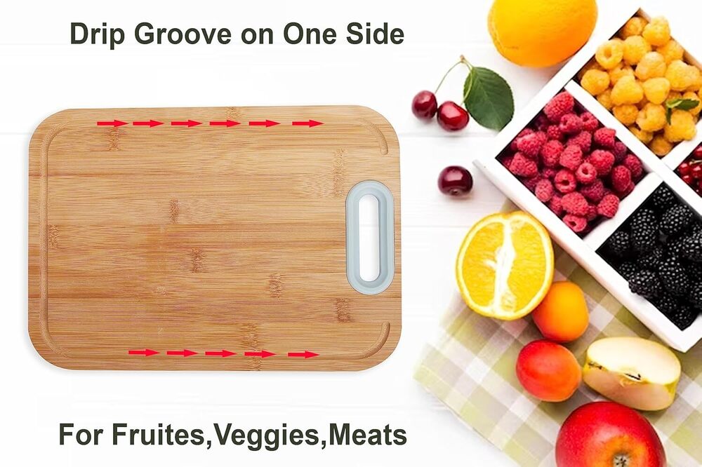 Cherrybox Bamboo Chopping/cutting Board For Kitchen Use | Unique Design | Silicone Holder/grip (32.5 X 23) - Color: Pink And Blue
