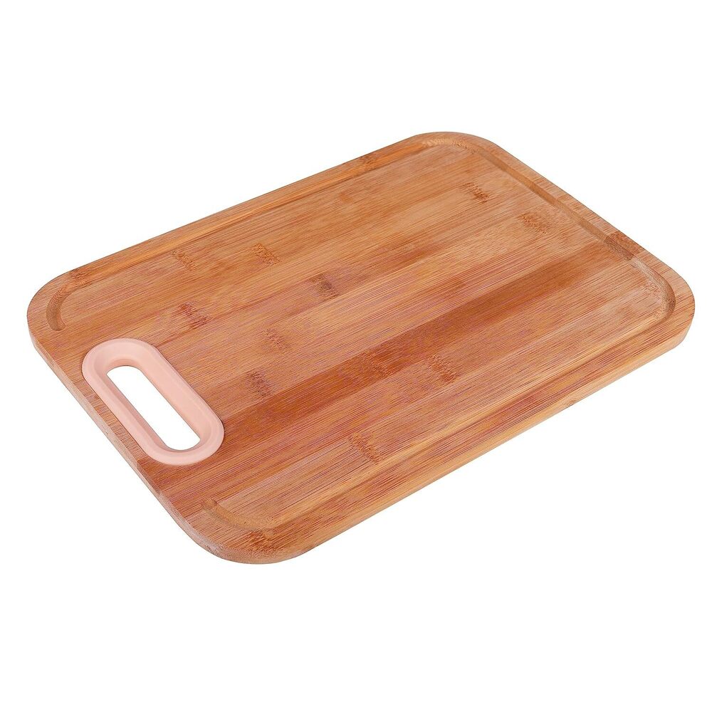 Cherrybox Bamboo Chopping/cutting Board For Kitchen Use | Unique Design | Silicone Holder/grip (32.5 X 23) - Color: Pink And Blue