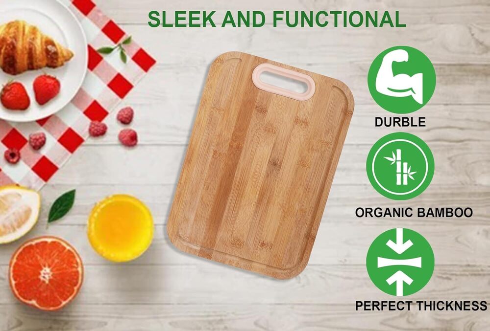 Cherrybox Bamboo Chopping/cutting Board For Kitchen Use | Unique Design | Silicone Holder/grip (32.5 X 23) - Color: Pink And Blue