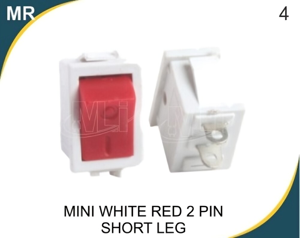    ROCKER SWITCH MINI WHITE RED 2 PIN SHORT LEG