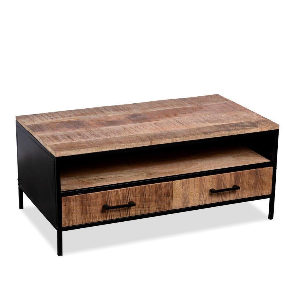 Wooden Coffee Table - Mango Wood & Iron, Natural Finish, No Assembly Required, Handmade European Style For Living Room