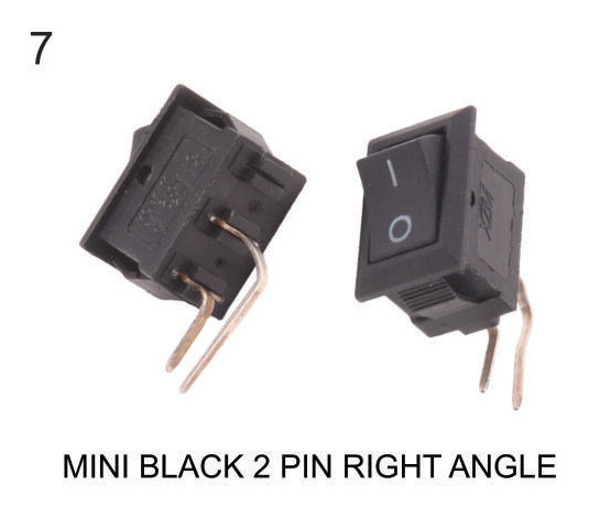 Mini Rocker 2 Pin Right Angle - Color: Black