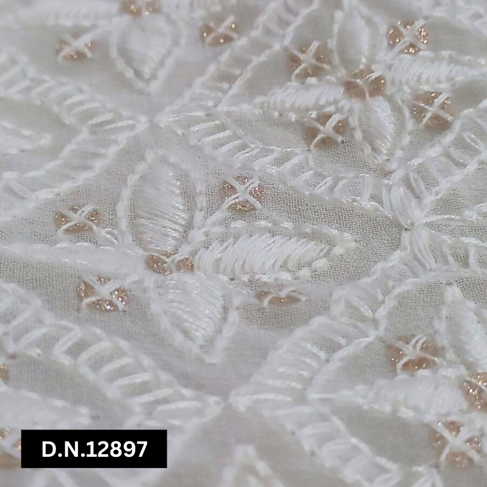 Lucknowi Chikankari Embroidery Fabric For Any Types Of Garment Creation - Attributes: Washable
