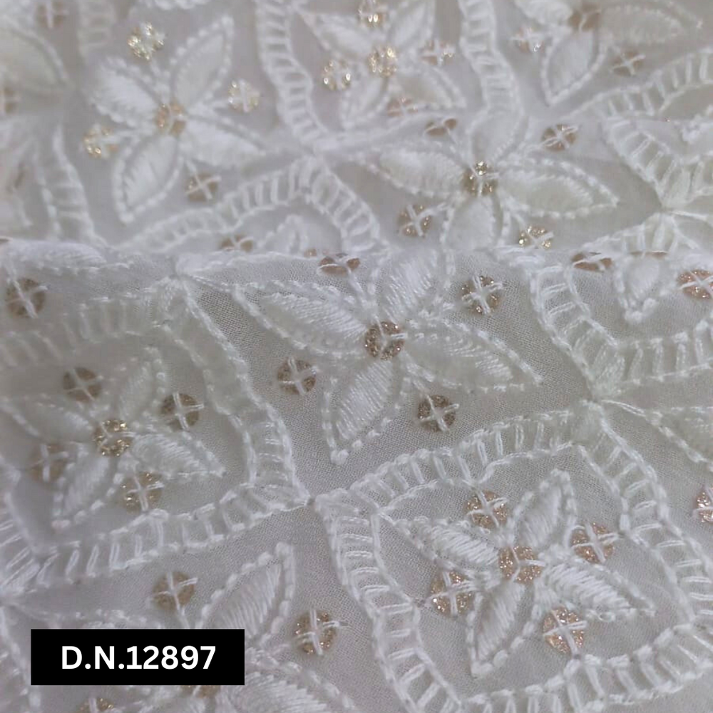 Lucknowi Chikankari Embroidery Fabric For Any Types Of Garment Creation - Attributes: Washable
