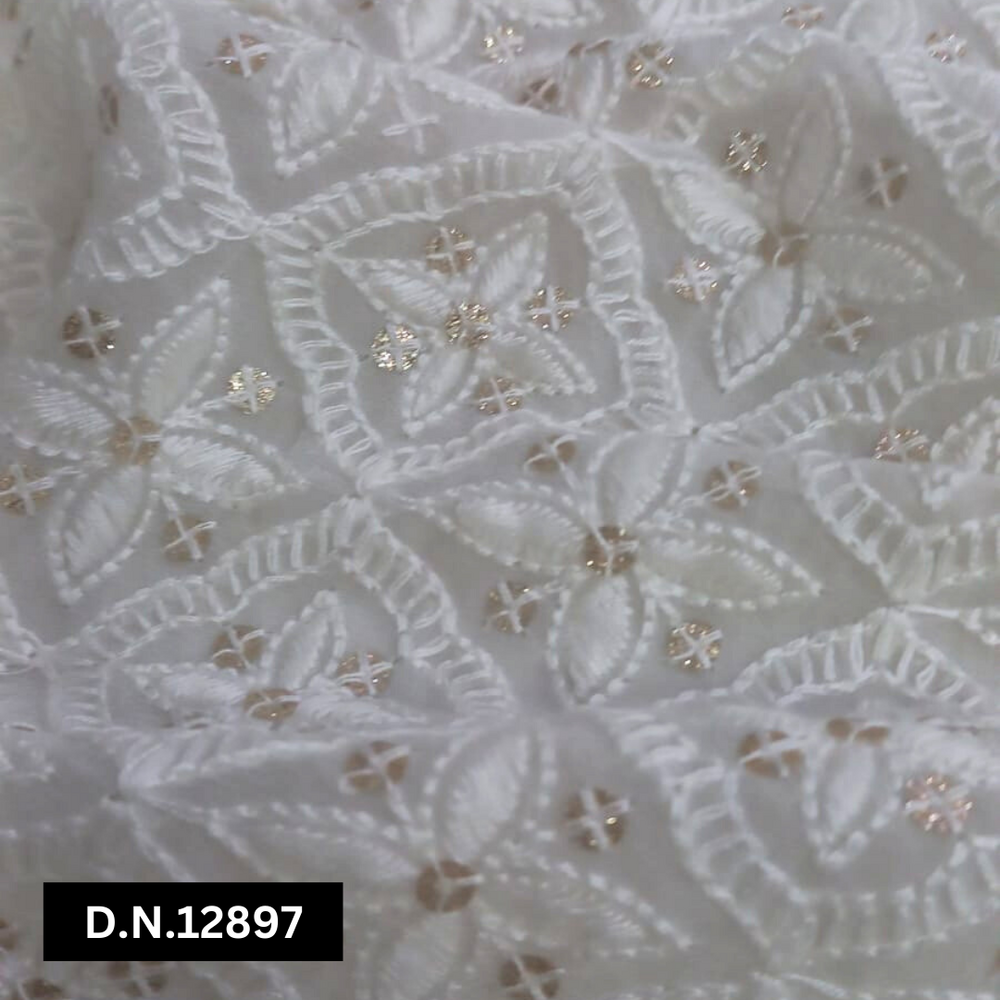 Lucknowi Chikankari Embroidery Fabric For Any Types Of Garment Creation - Attributes: Washable
