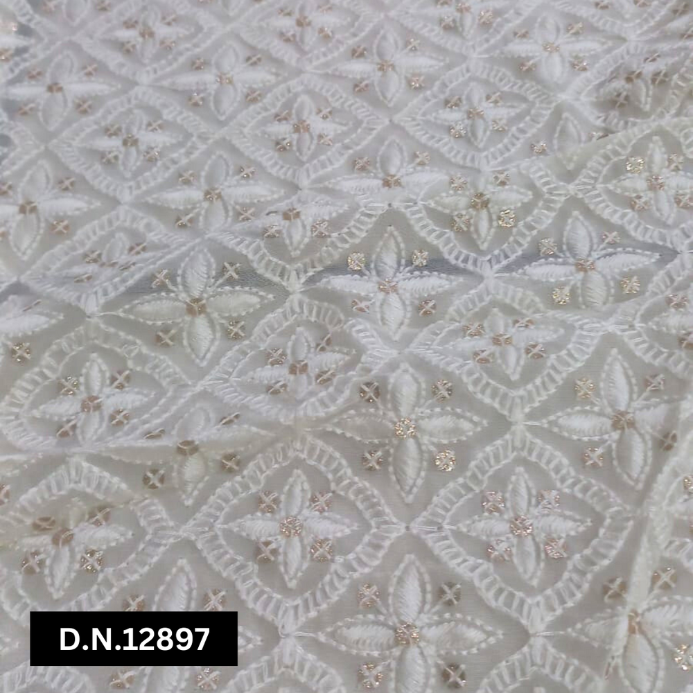 Lucknowi Chikankari Embroidery Fabric For Any Types Of Garment Creation - Attributes: Washable