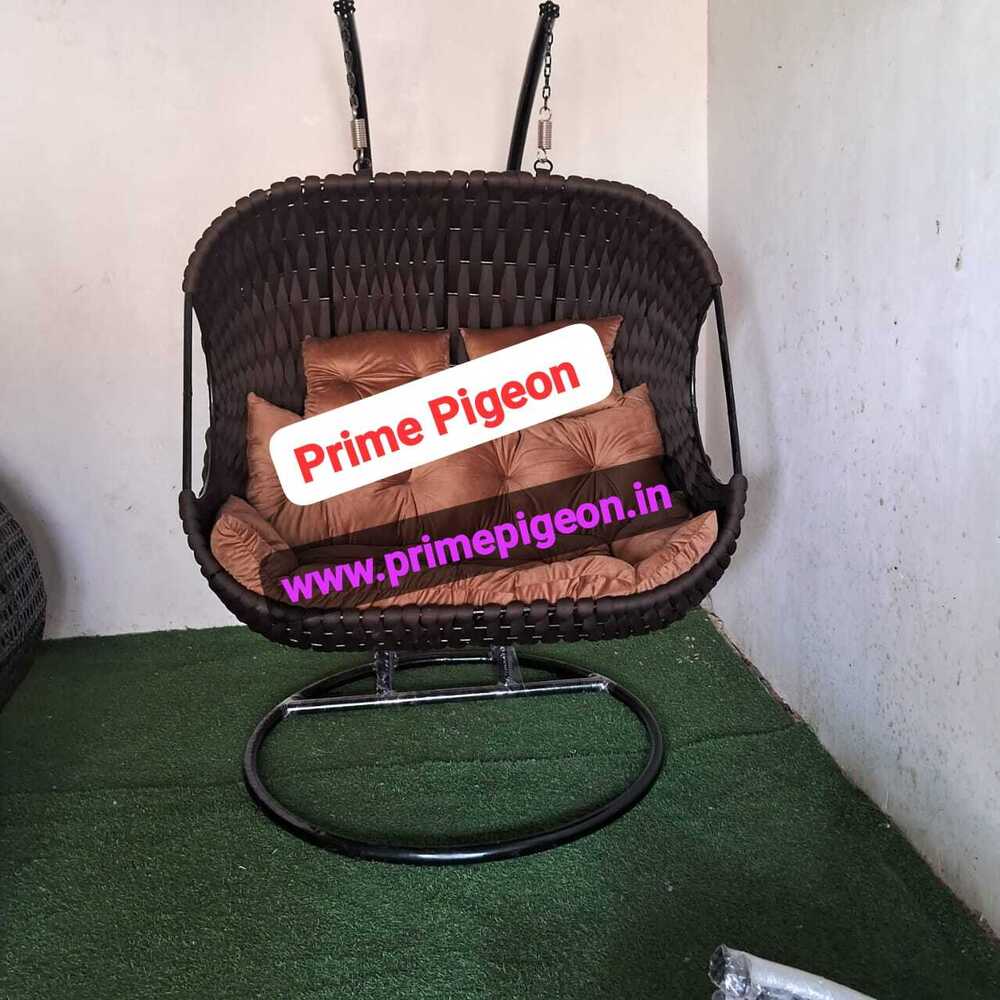Braided Rope Swing Chair Two Seater Brown With Sandy Brown Cushion - Application: Garden