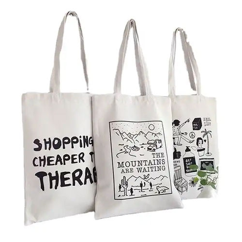 Organic Cotton Canvas Tote Grocery Bag With Logo Printing Cotton Bag - Color: Natural