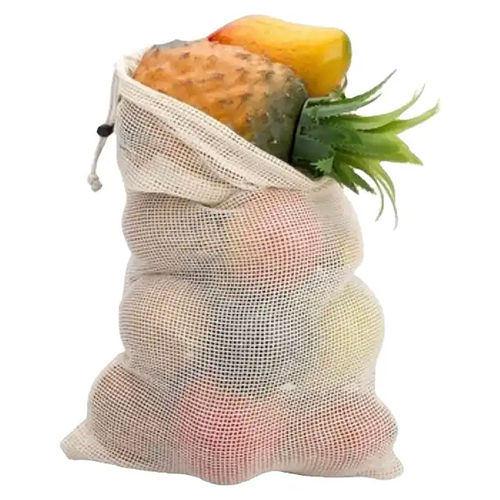 Reusable Fruit Vegetable Organic Drawstring Cotton Mesh Produce Net Bag - Color: Natural