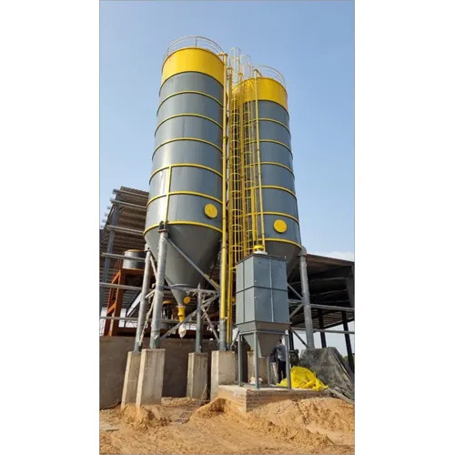 Storage Silo - Steel Cone Bottom Design, Yellow Color with Silver Paint Coating | Ideal for Industrial Storage Applications