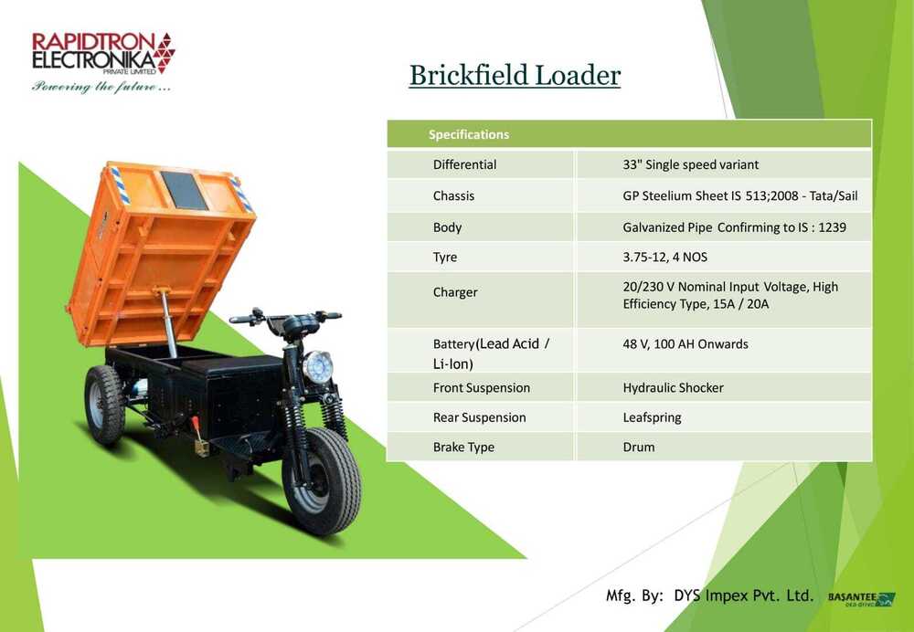 Brickfield Loader E Rickshaw - Battery Life: 6 To 48 Months Months