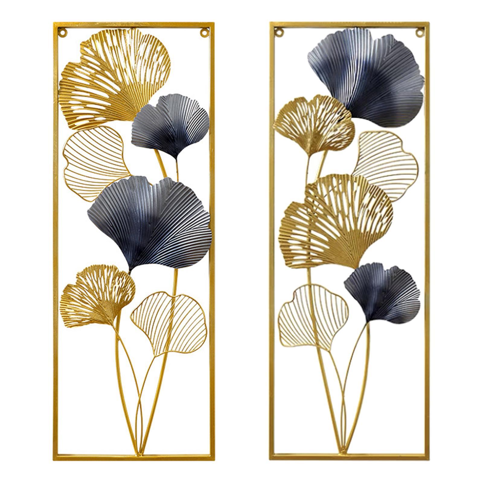 Metal Wall Art Decor, Gold and Navy Blue Set of 2