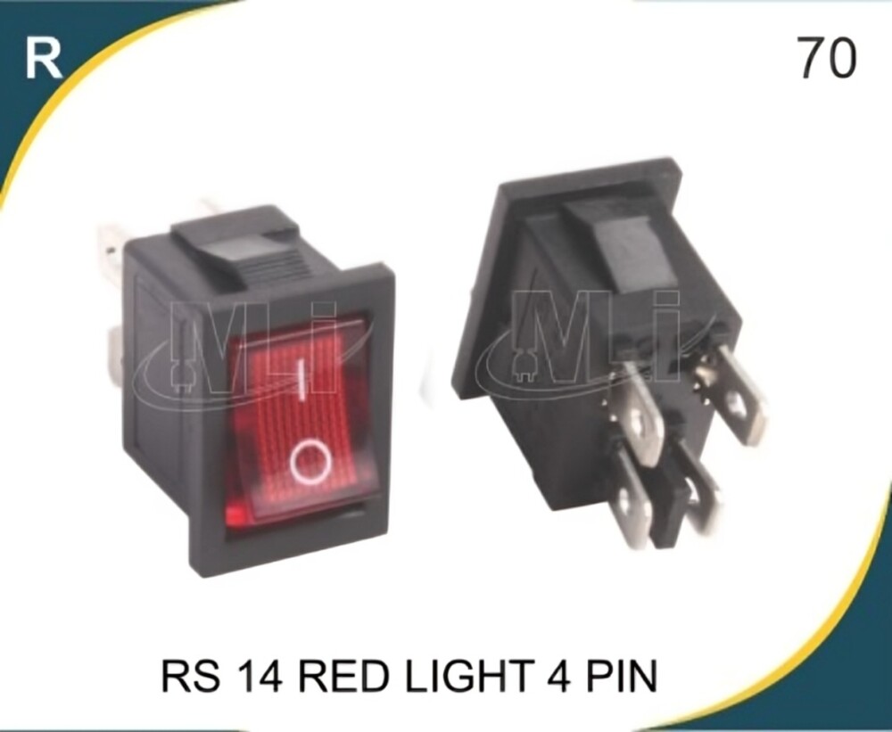 Rocker Switch Red Light 4Pin - Material: Copper