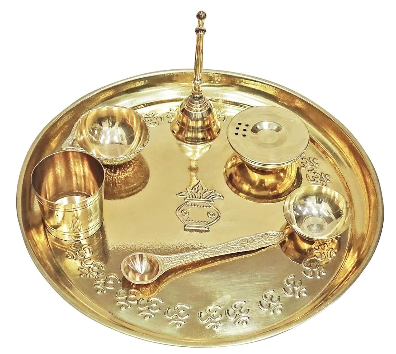 Metal Brass Pooja Thali - Finishing: Gold