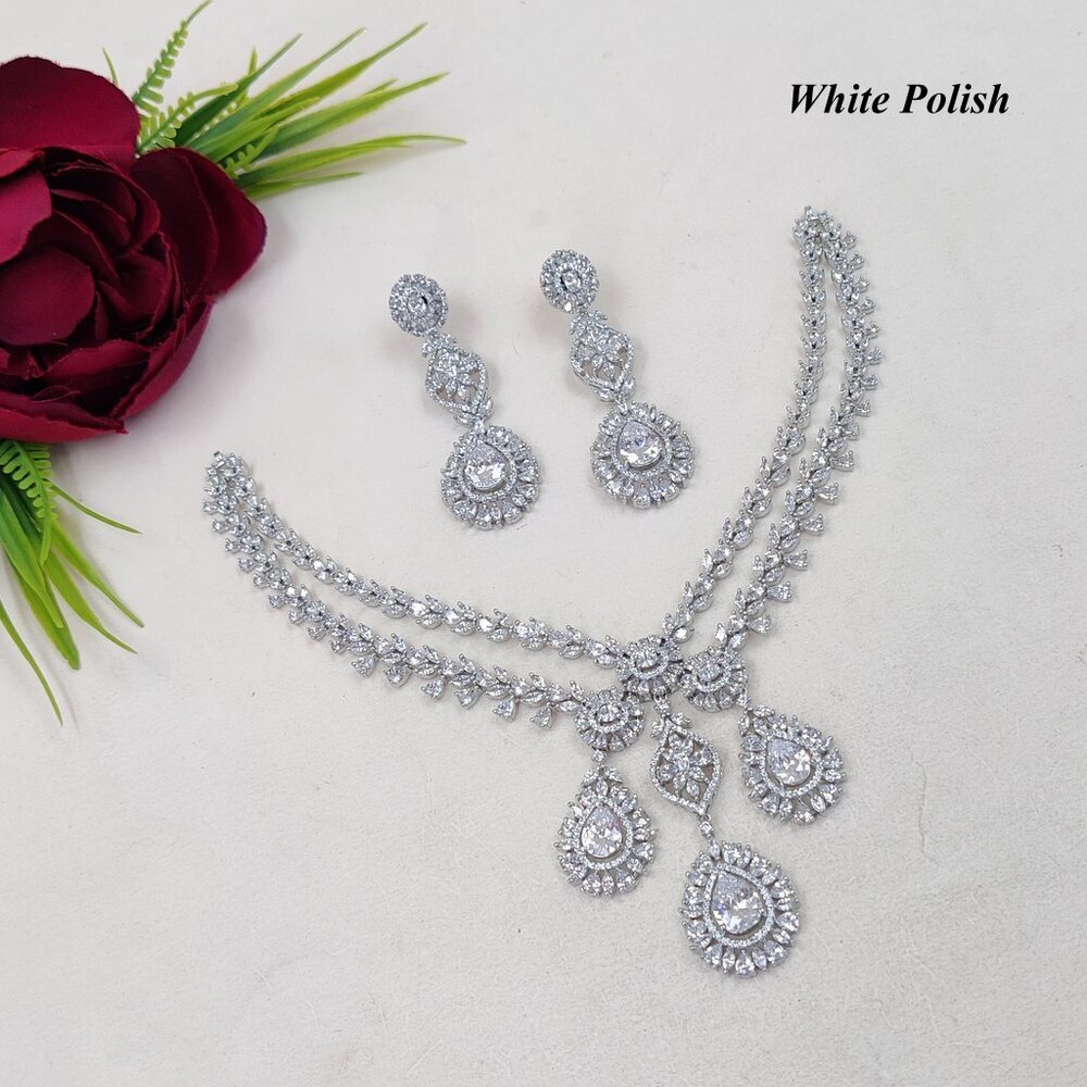 American Diamond Necklace With Colorful Glassstone - Gender: Women
