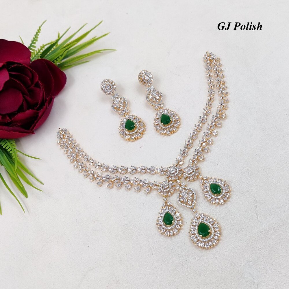American Diamond Necklace With Colorful Glassstone - Gender: Women