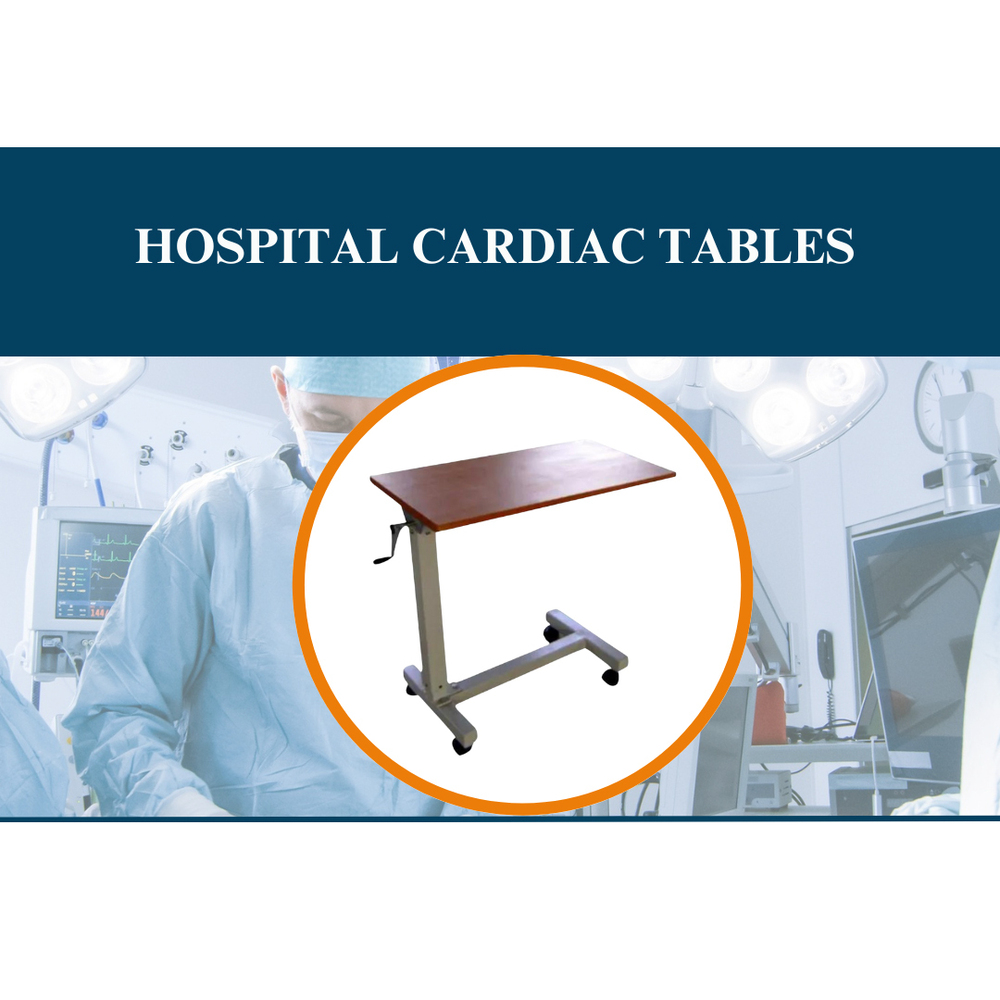 Hospital Cardiac Tables - Metal and Wood, Adjustable Height | Lightweight, Brown and Metallic, Manual Adjustments, Portable