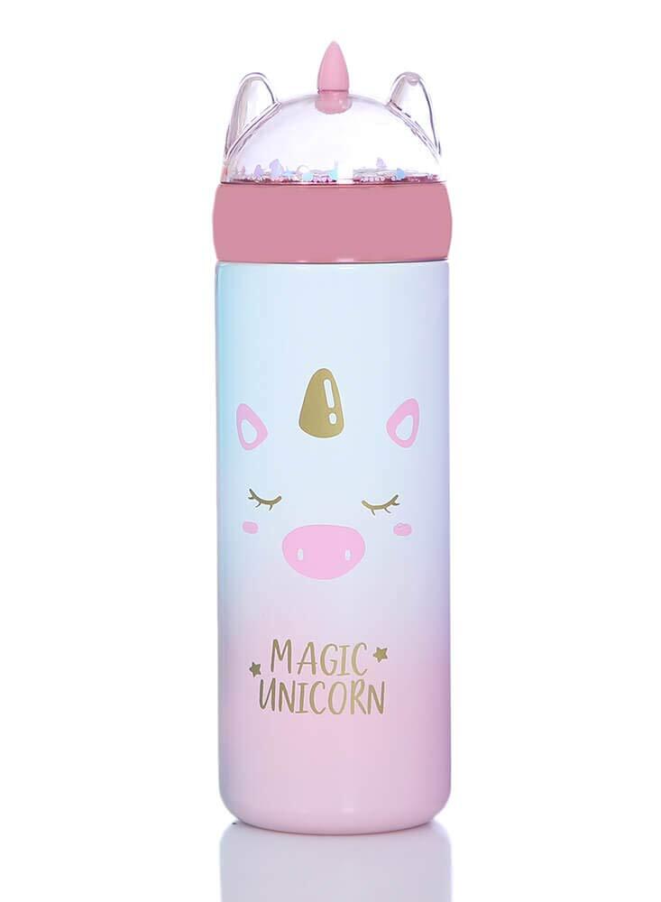 CherryBox Cute Unicorn Print Flask 330ml Stainless Steel Vacuun Flask (Pink)