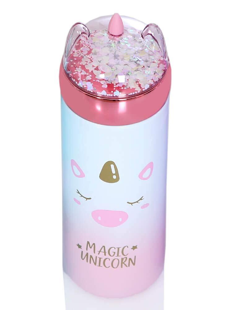 CherryBox Cute Unicorn Print Flask 330ml Stainless Steel Vacuun Flask (Pink)