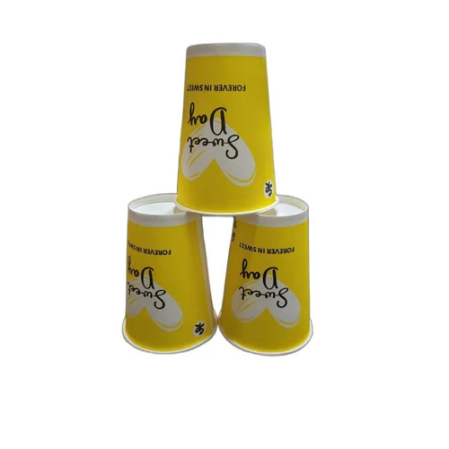 Premium Quality Paper Cup - 9 Ounce Capacity, Vibrant Yellow with Fun Printed Pattern, Disposable for Events & Parties