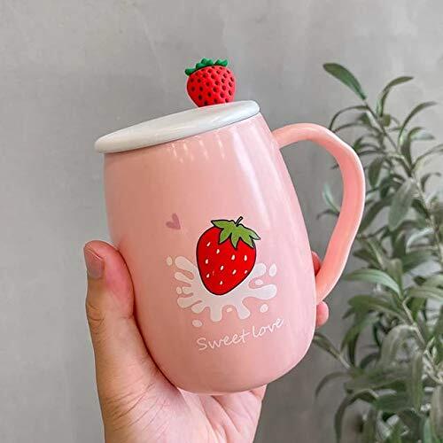 Cherrybox Ceramic Coffee Mug With Lid Office Cup - 450 Ml - Color: Pink