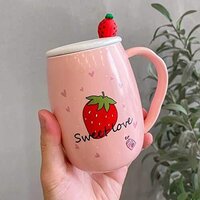 CherryBox Ceramic Coffee Mug with Lid Office Cup - 450 ml