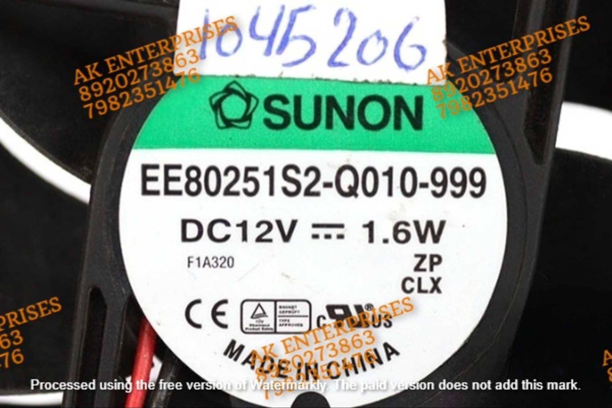 SUNON FAN EE80251S2-Q010-999 Size 80X80X25mm DC12V 1.6W 2900RPM Brushless Air Cooling Fan.