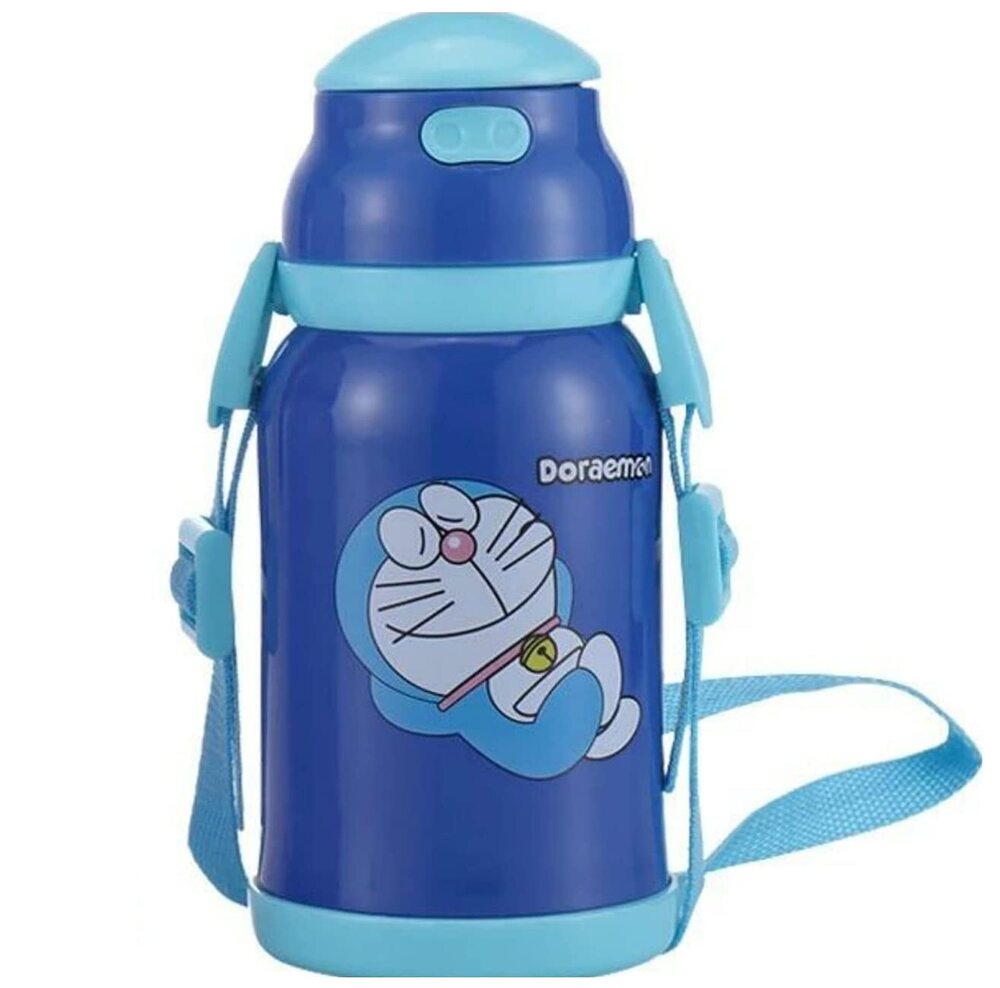 Cherrybox Cartoon Printed - Sipper Water Bottle With Straw For Children - Stainless Steel Flask 400 Ml - Color: Blue