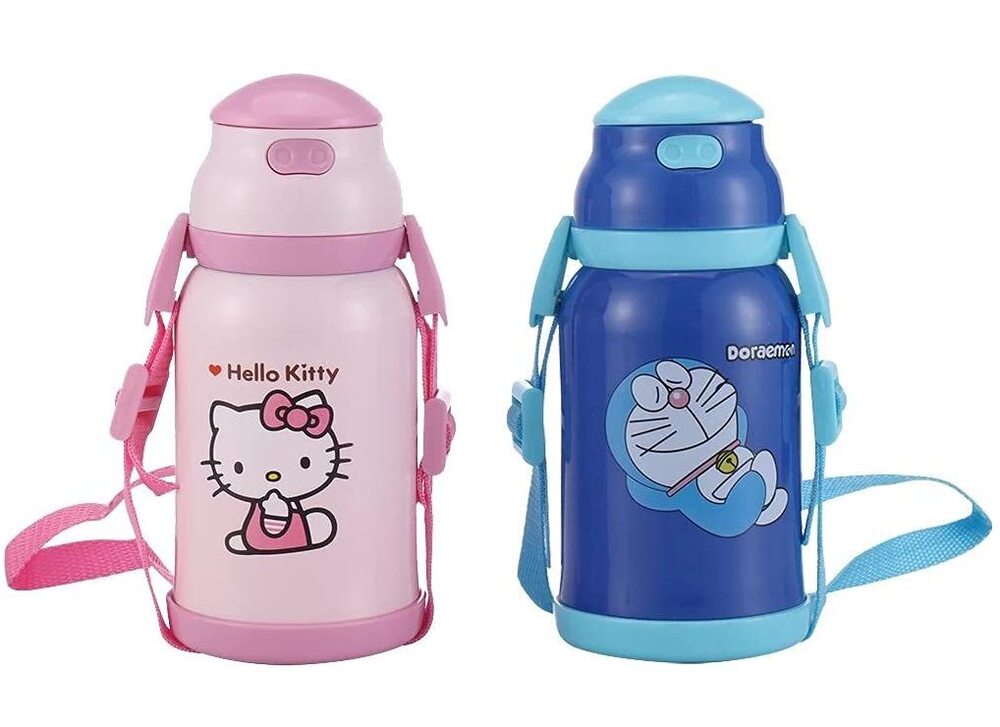 CherryBox Cartoon Printed - Sipper Water Bottle with Straw for Children - Stainless Steel Flask 400 ML