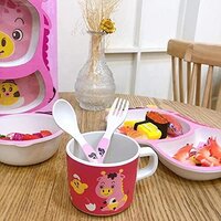 CherryBox Dinnerware Plate Set for Kids - Cartoon Design Crockery Set - Bamboo Fiber Eco Friendly (Dear Giraffe - 5 Pc Set)