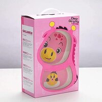 CherryBox Dinnerware Plate Set for Kids - Cartoon Design Crockery Set - Bamboo Fiber Eco Friendly (Dear Giraffe - 5 Pc Set)