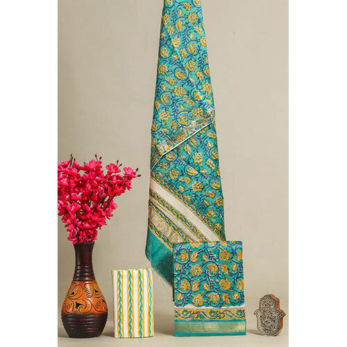 Hand Block Printed Maheswari Silk Suits Green - Ethnic Region: Indian