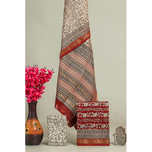 Hand Printed Maheswari silk suit