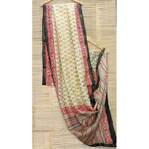 Hand block printed Linen Saree