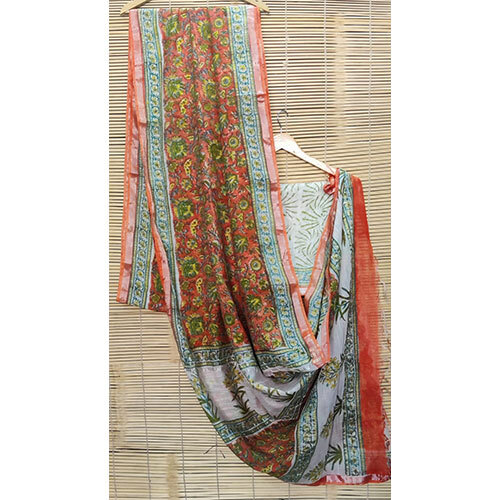 Block printed jaipuri linen sarees Brown