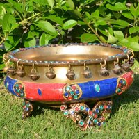 Brass ghungroo - bells Urli with beautiful stone work Traditional Bowl ghungru urli Brass colored urli Brass Oil Lamp