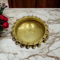 Brass Urli Traditional Bowl with Bells Centre Table Decor Brass 0Decoration Basket Brass Statue for Corner Table