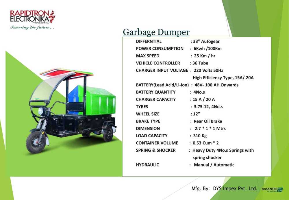 E-rickshaw Garbage Dumper - Battery Life: 6 - 48 Months Months
