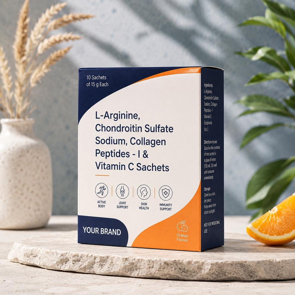 L-Arginine, Chondroitin Sulfate Sodium, Collagen Peptides Type I And Vitamin C Sachet - Brand Name: Oem Private Label
