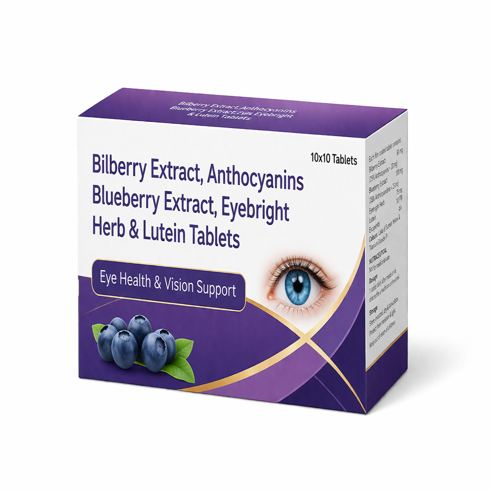 Bilberry Extract, Anthocyanidins Blueberry Extract, Eyebright Herb And Lutein Tablets - Best Before: 24 Months From Manufacturing Months