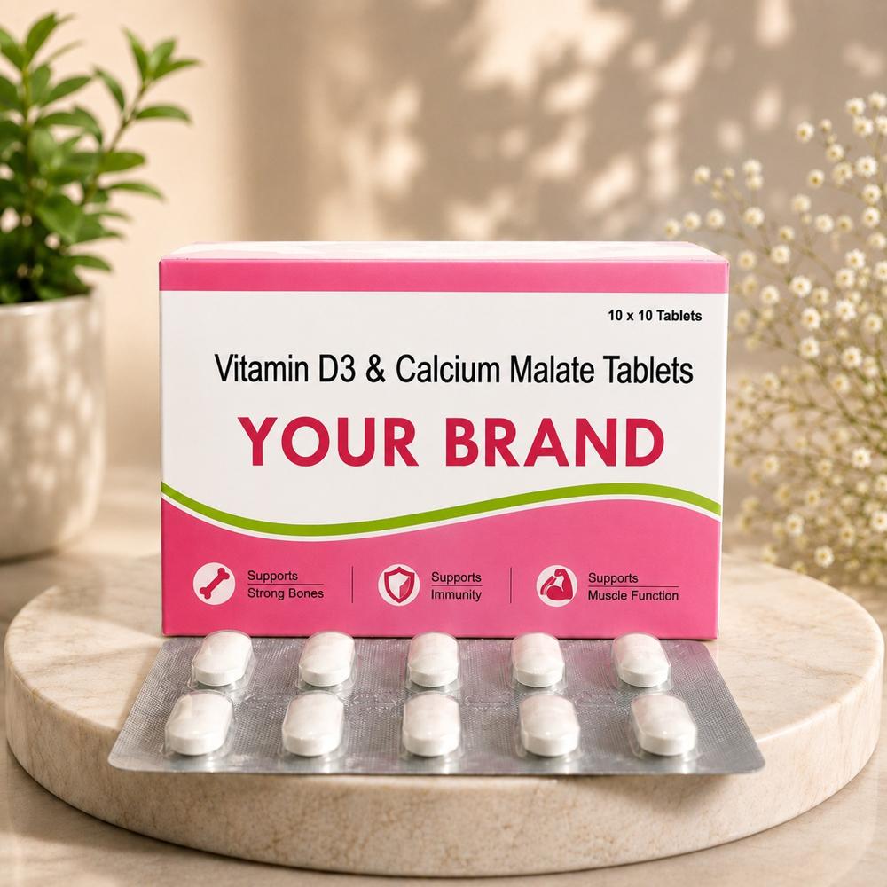 Vitamin D Calcium Malate Tablet - Orange Flavor, Dietary Supplement For Healthy Bones And Teeth | Dosage As Per Physician Instructions, Consume With Warm Water, Store In Cool & Dry Place
