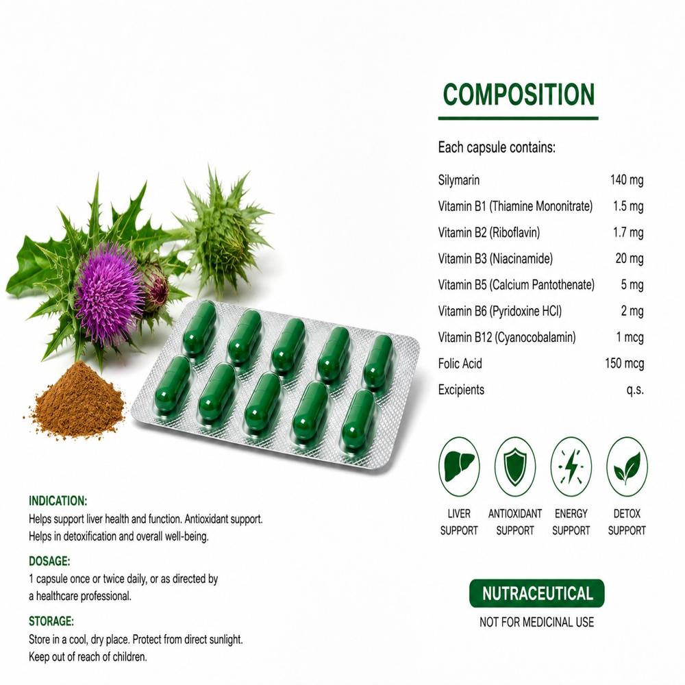 Vitamin B-complex With Silymarin Capsules - Tablet Form For Enhanced Liver Support | Physician-recommended Dosage, Easy To Swallow, Improves Energy And Reduces Stress