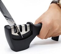Knife Sharpener - 20x8x6 Cm | 3-step Ergonomic System With Cut-resistant Glove, Non-slip Base For Steel & Ceramic Knives