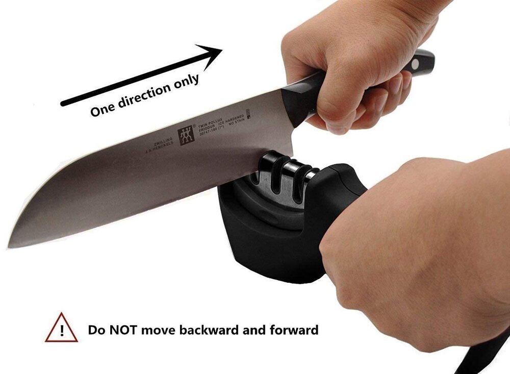 Knife Sharpener - 20x8x6 Cm | 3-step Ergonomic System With Cut-resistant Glove, Non-slip Base For Steel & Ceramic Knives