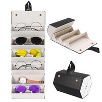 6 Slots Sunglasses Organizer Box - High-quality Pu Leather , Foldable Portable Eyewear Display Stand With Space-saving Hanging Design