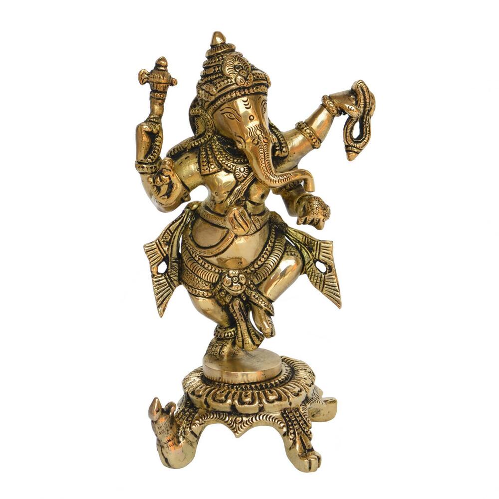 Brass Dancing Ganesh idol for worship and Showpiece 8 inch height by Aakrati