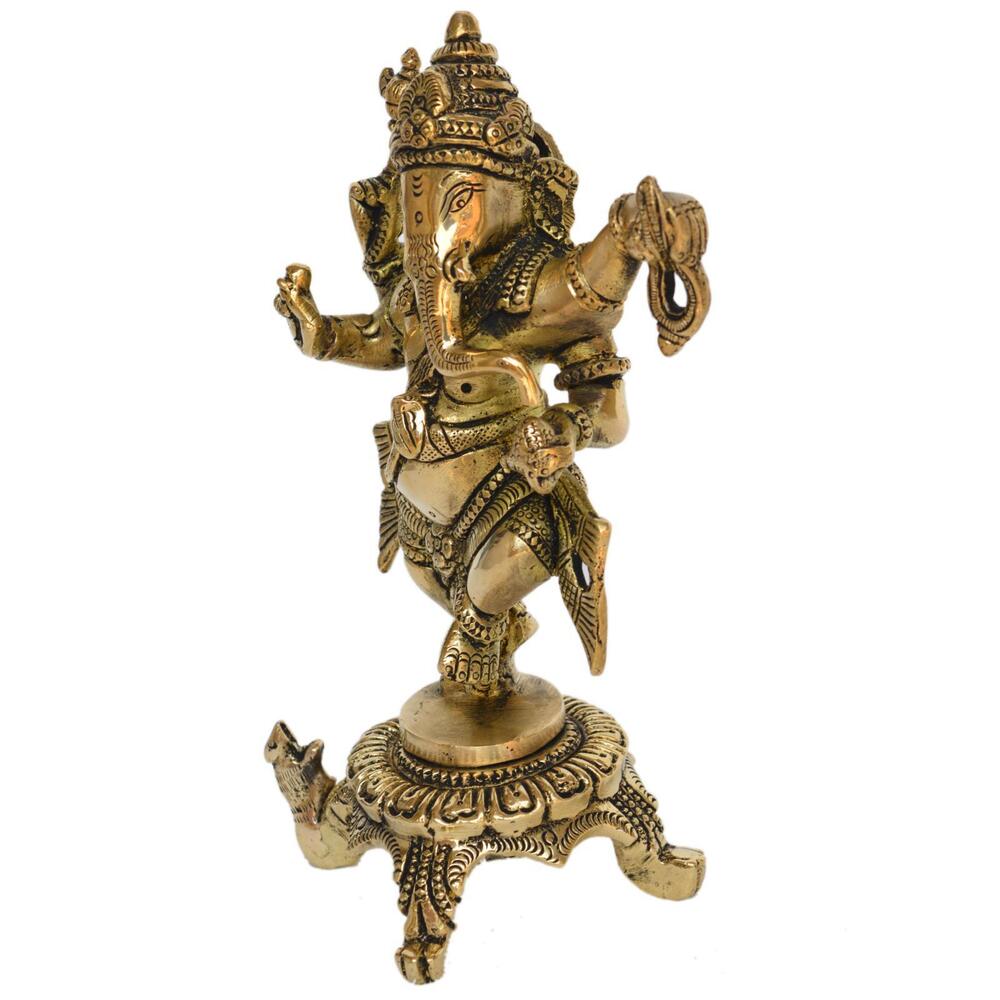 Brass Dancing Ganesh idol for worship and Showpiece 8 inch height by Aakrati