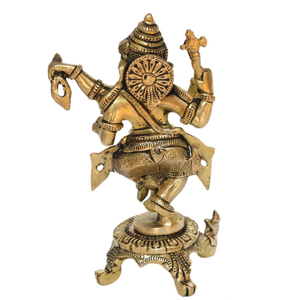 Brass Dancing Ganesh idol for worship and Showpiece 8 inch height by Aakrati