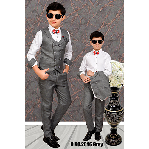 2046 Boys Black Collar Coat Pant Suit - Color: Gray & White